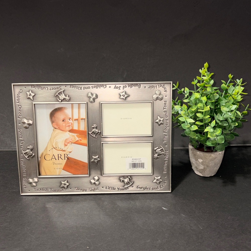 Carr Frames Pewter Baby Picture Frame Multi Opening 3.5x5 2.5x3.5 Nursery Decor